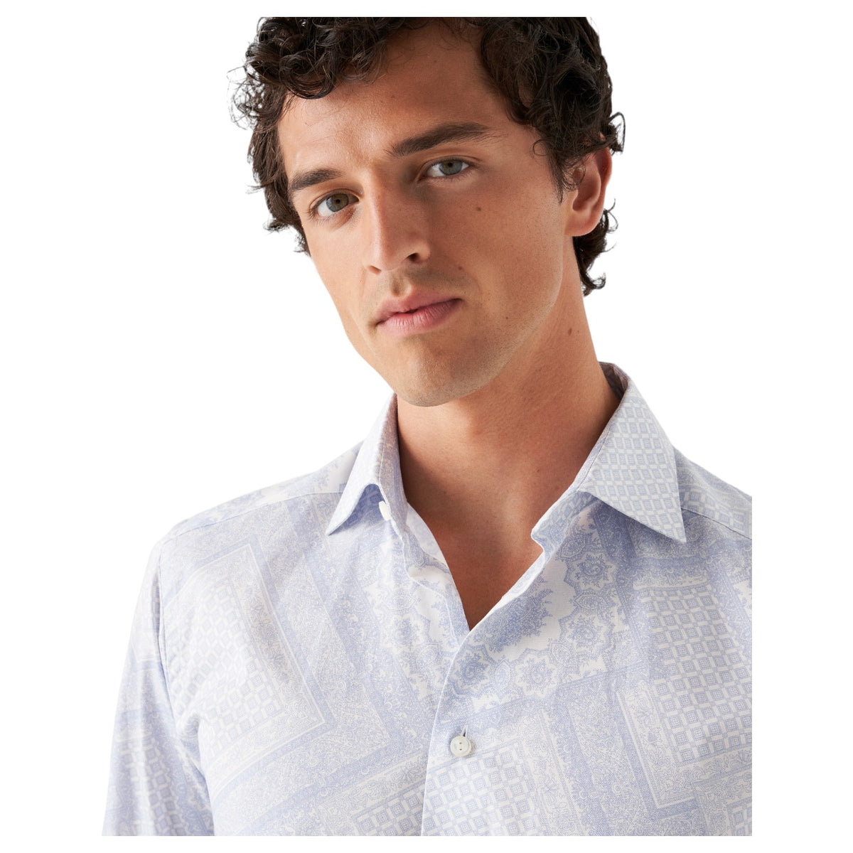 Eton Light Blue Motif Print Signature Twill Shirt In Slim Fit 100010261 21