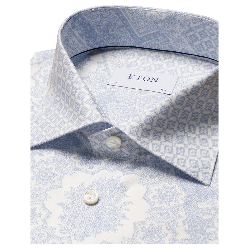 Eton Light Blue Motif Print Signature Twill Shirt In Slim Fit 100010261 21