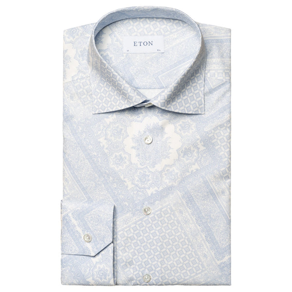 eton dress shirt Eton Light Blue Motif Print Signature Twill Shirt In Slim Fit 10001026 –  J&Z Couture