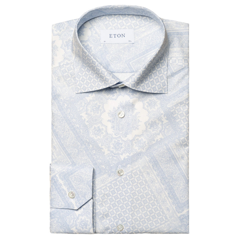 Eton Light Blue Motif Print Signature Twill Shirt In Slim Fit 100010261 21