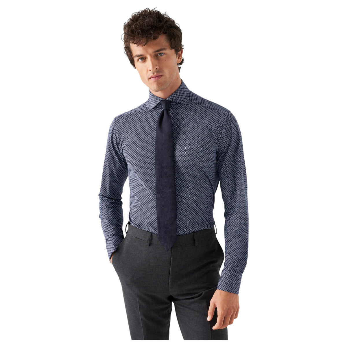 Eton Navy Blue Micro Print Four-Way Stretch Slim/Contemporary  100010314 29
