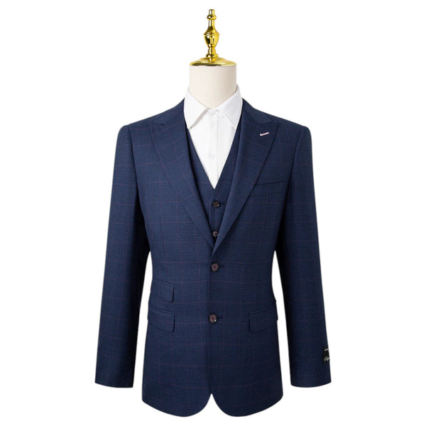 Giovanni Bresciani Navy Check 3PC Suit  GB-3P-501
