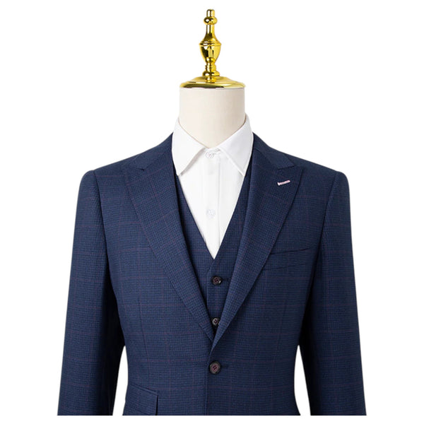 Giovanni Bresciani Navy Check 3PC Suit  GB-3P-501