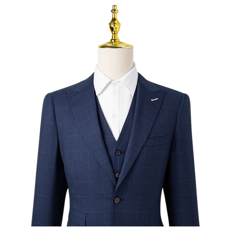 Giovanni Bresciani Navy Check 3PC Suit  GB-3P-501