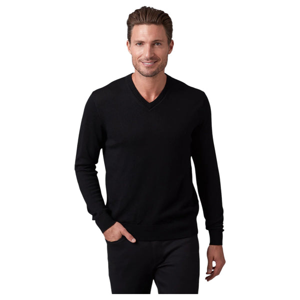 Raffi Classic V-Neck Sweater in 100% Merino Wool  HWC19391 Black