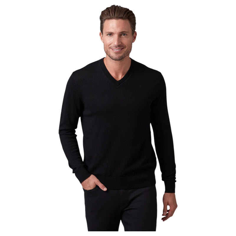 Raffi Classic V-Neck Sweater in 100% Merino Wool  HWC19391 Black