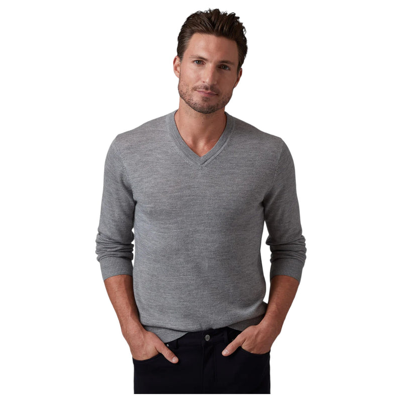 Raffi Classic Men's V Neck Sweater in 100% Merino Wool  HWC19391 Platinum