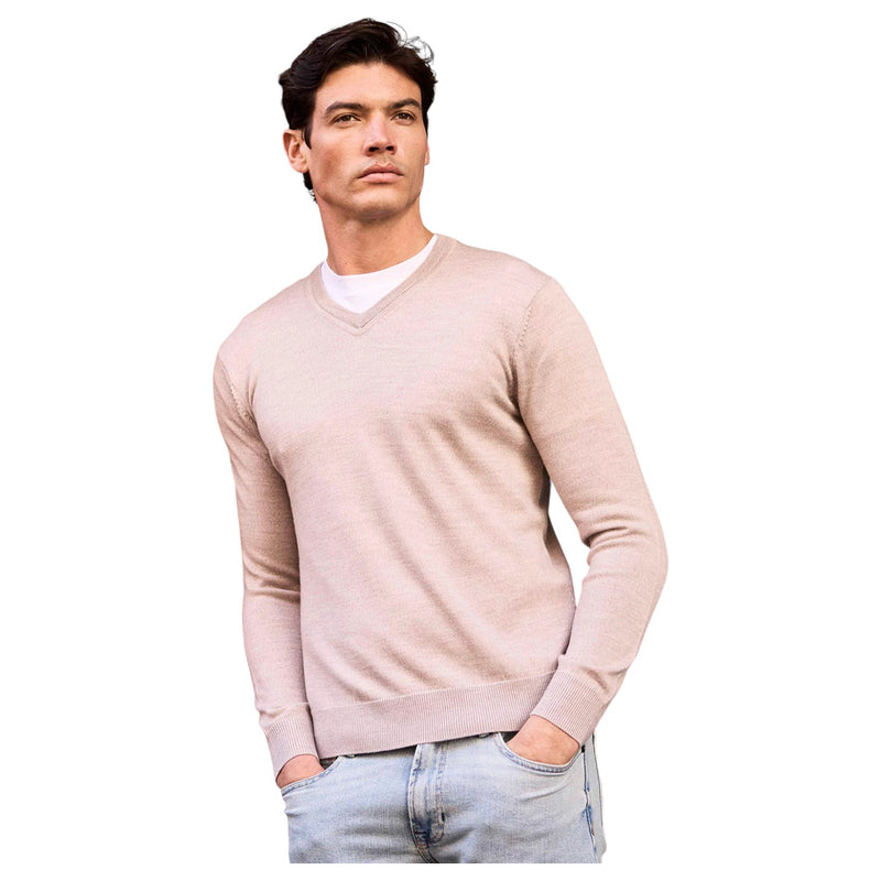 Raffi Classic V-Neck Sweater in 100% Merino Wool   HWC19391 Oat