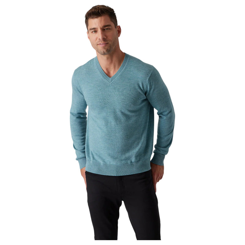 Raffi Classic V-Neck Sweater in 100% Merino Wool   HWC19391 Seaglass