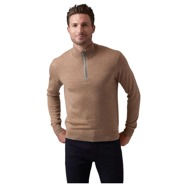 Raffi Mock Neck Quarter Zip Sweater in 100% Merino Wool   HWC19398-Z Camel