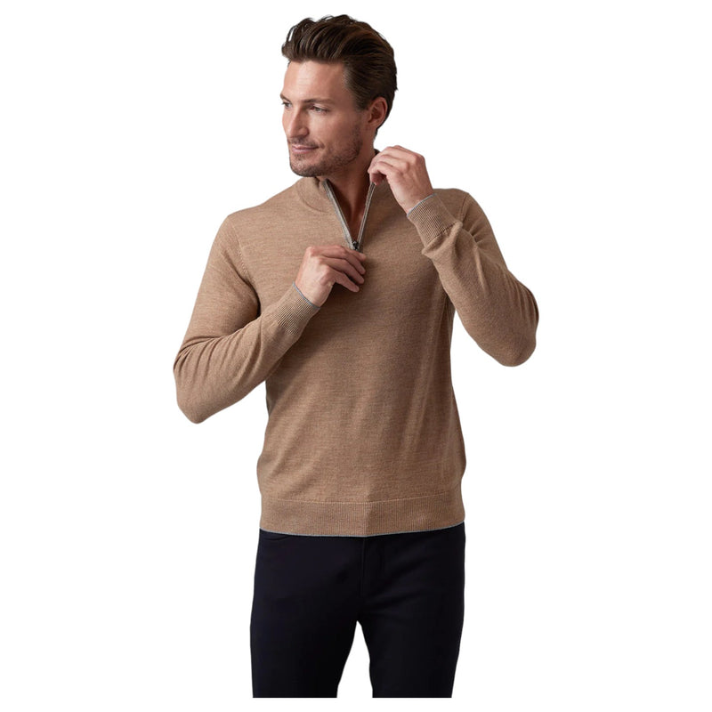 Raffi Mock Neck Quarter Zip Sweater in 100% Merino Wool   HWC19398-Z Camel