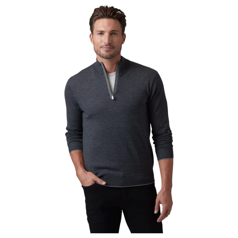 Raffi Mock Neck Quarter Zip Sweater in 100% Merino Wool   HWC19398-Z Charcoal