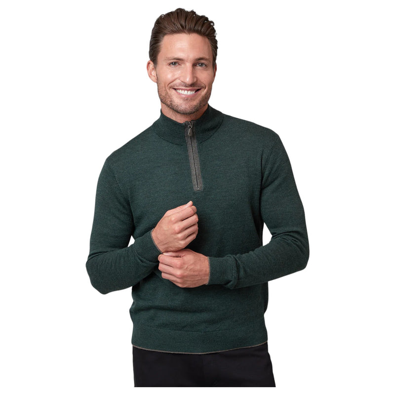 Raffi Mock Neck Quarter Zip Sweater in 100% Merino Wool   HWC19398-Z Forest