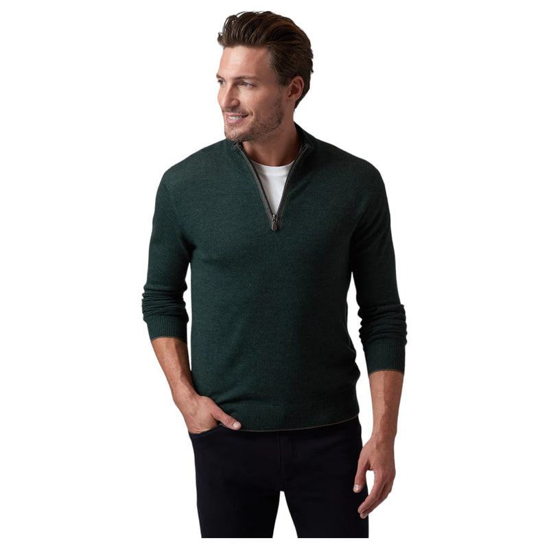 Raffi Mock Neck Quarter Zip Sweater in 100% Merino Wool   HWC19398-Z Forest