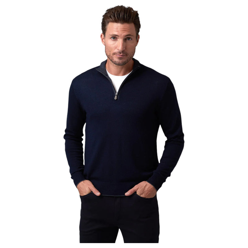 Raffi Mock Neck Quarter Zip Sweater in 100% Merino Wool   HWC19398-Z Navy