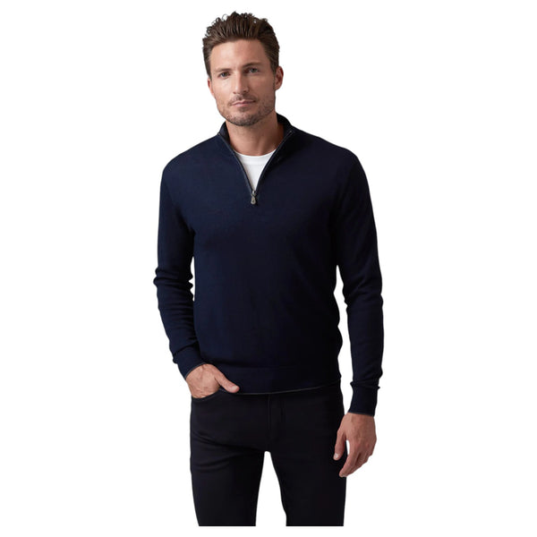 Raffi Mock Neck Quarter Zip Sweater in 100% Merino Wool   HWC19398-Z Navy