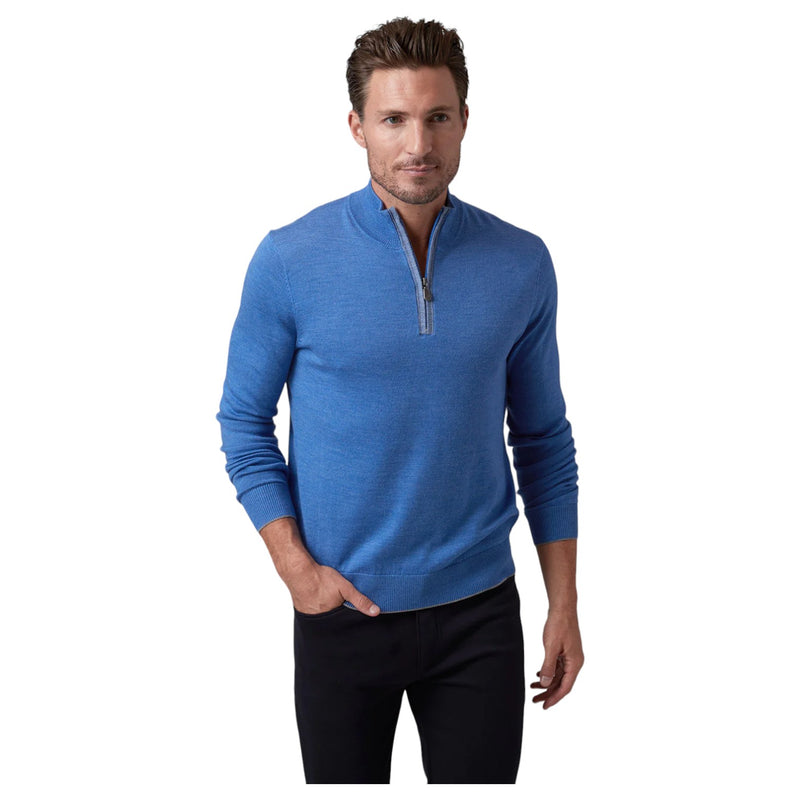 Raffi Mock Neck Quarter Zip Sweater in 100% Merino Wool   HWC19398-Z Pool