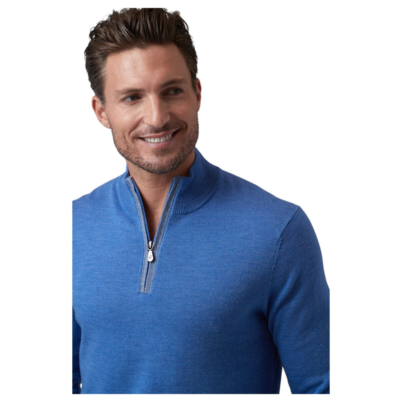 Raffi Mock Neck Quarter Zip Sweater in 100% Merino Wool   HWC19398-Z Pool