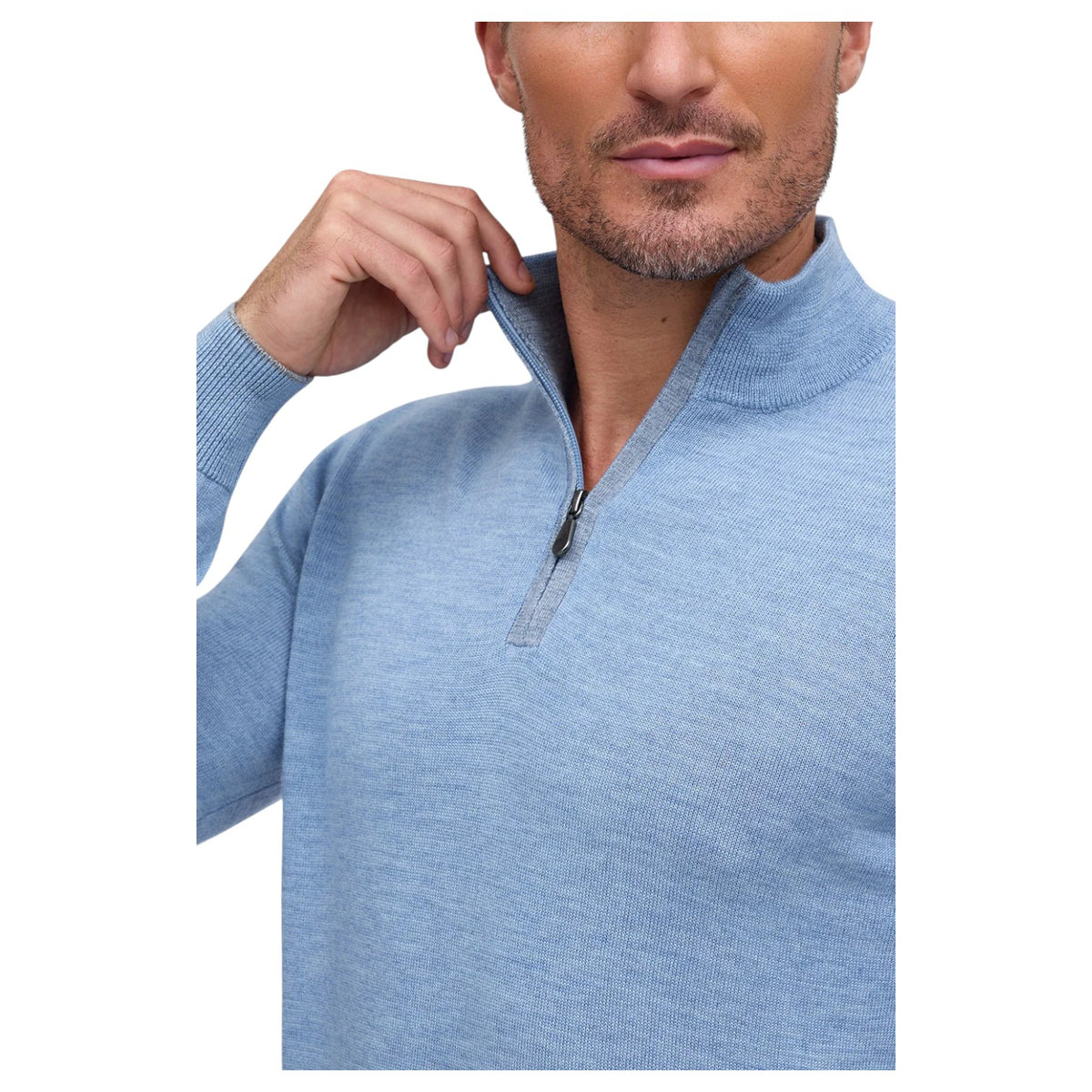 Raffi Mock Neck Quarter Zip Sweater in 100% Merino Wool HWC19398-Z Water