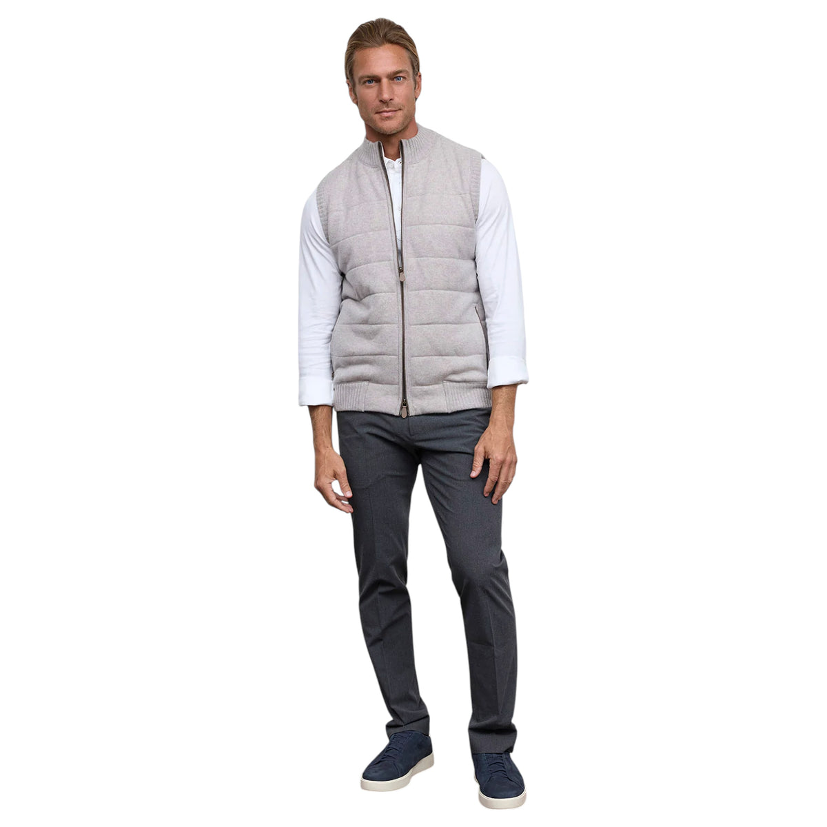 Raffi The Andre Quilted Wool & Cashmere Zip Vest Granite