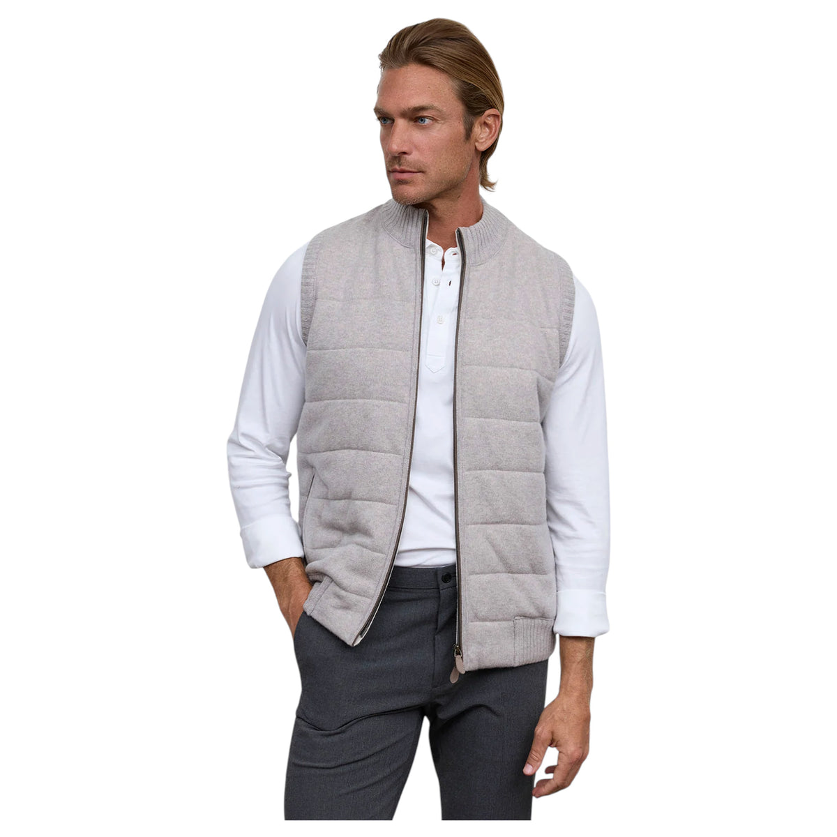 Raffi The Andre Quilted Wool & Cashmere Zip Vest Granite