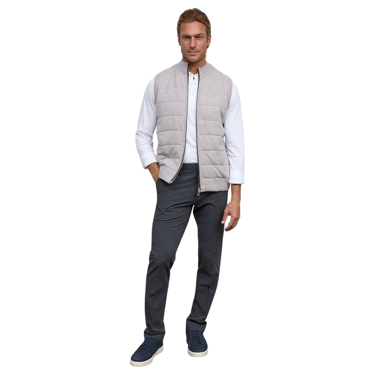 Raffi The Andre Quilted Wool & Cashmere Zip Vest Granite