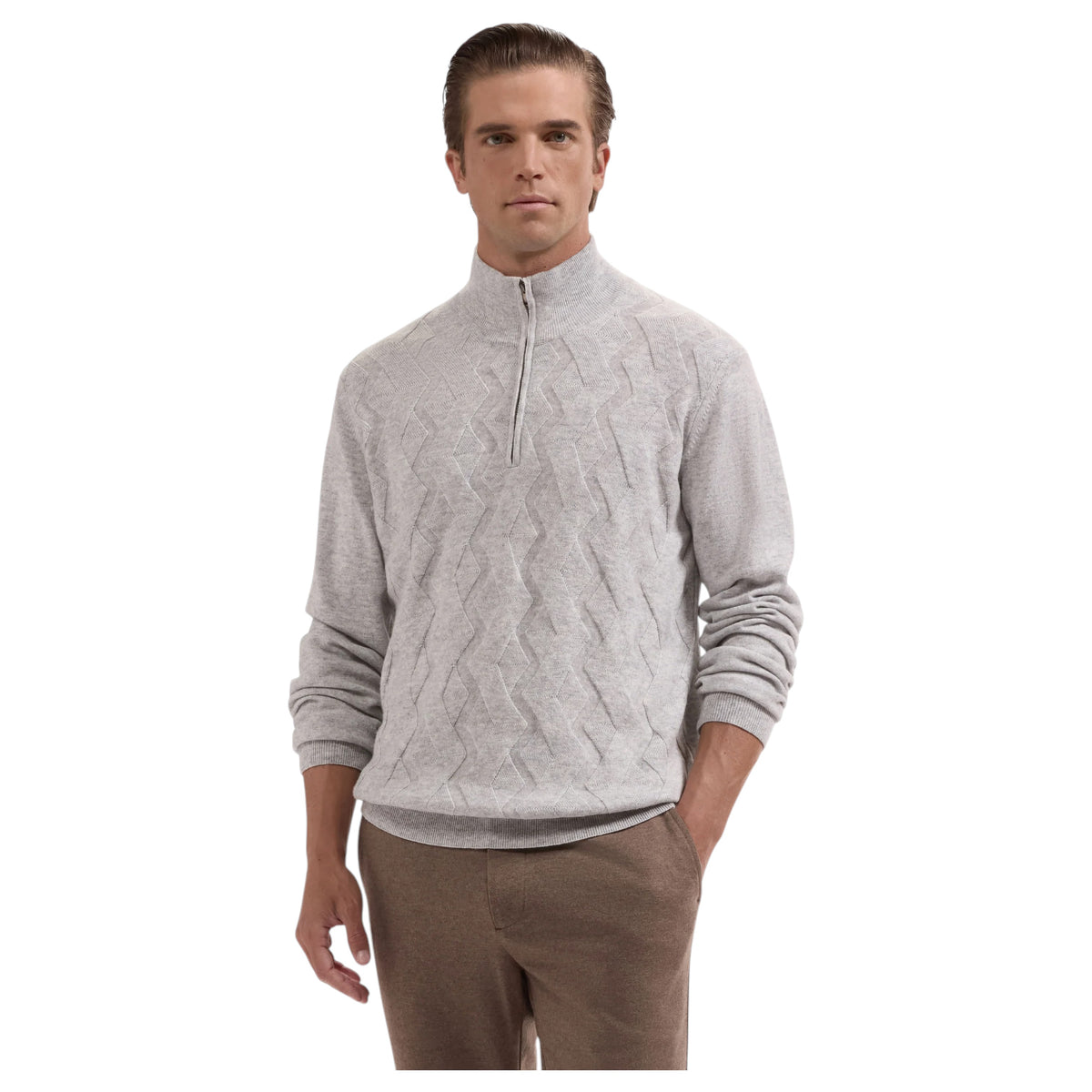 BUGATCHI Braided Chevron Wool-Cashmere Quarter-Zip Sweater  KH7052HZ1