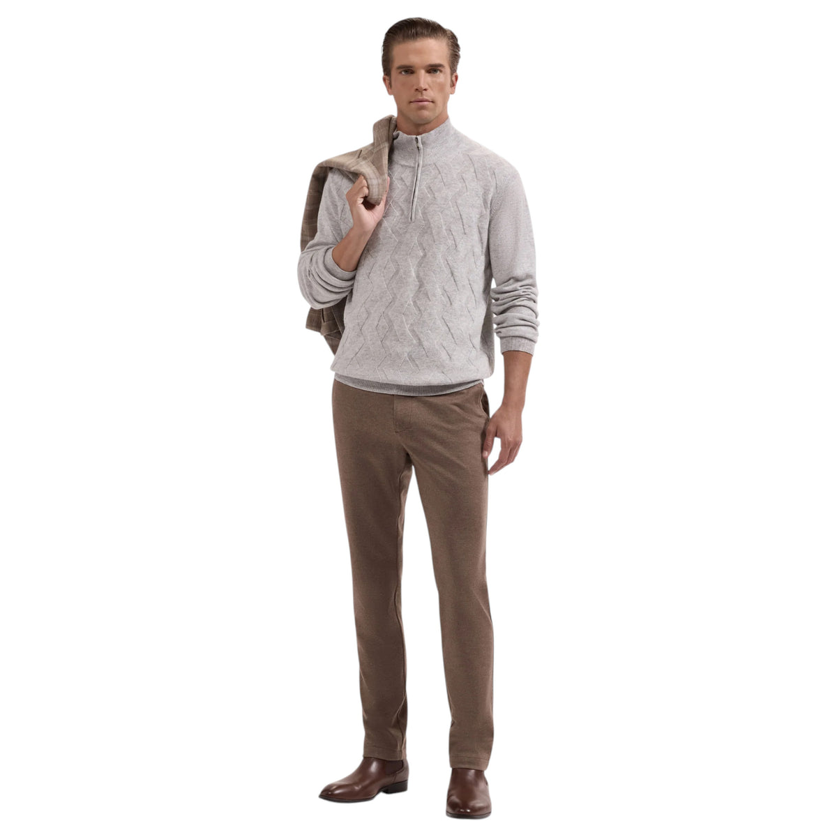 BUGATCHI Braided Chevron Wool-Cashmere Quarter-Zip Sweater  KH7052HZ1