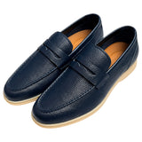 CloudCloth Boy's Premium Navy Pebbled Leather Penny Loafers