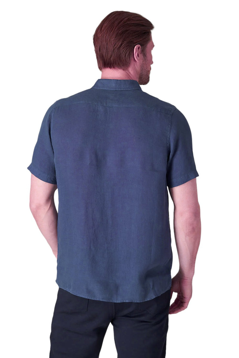 Raffi Bryce Linen Short-Sleeve Shirt  QP22800 MIDNIGHT