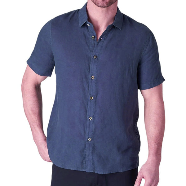 Raffi Bryce Linen Short-Sleeve Shirt  QP22800 MIDNIGHT