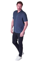 Raffi Bryce Linen Short-Sleeve Shirt  QP22800 MIDNIGHT