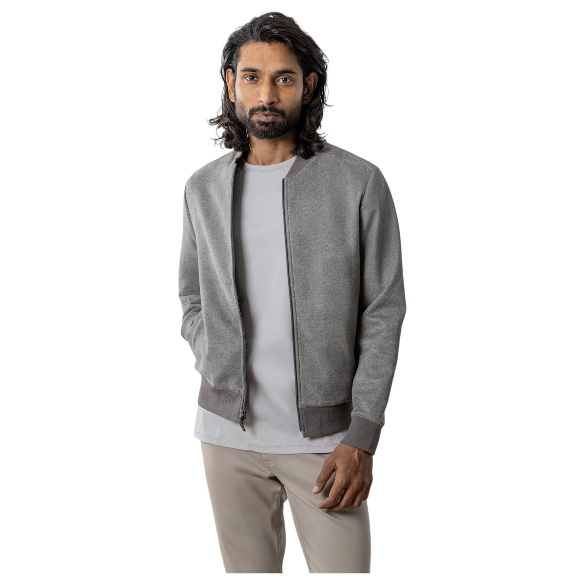 Robert Barakett Degas Baseball Collar Jacket In Tan  RB41476 Grey