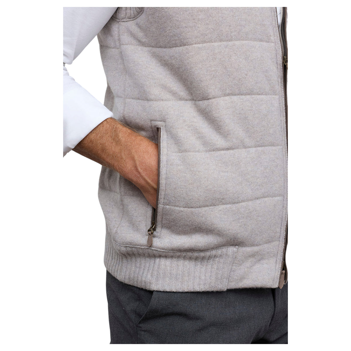 Raffi The Andre Quilted Wool & Cashmere Zip Vest Granite