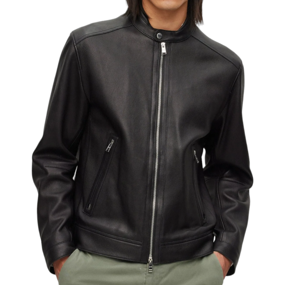 BOSS Regular-Fit Lamb Leather Jacket in with Stand Collar 50493935-001