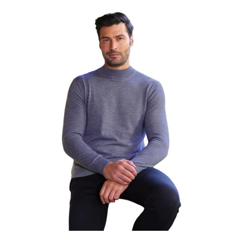 Raffi Classic Men's Mock Neck Sweater in 100% Merino Wool  HWC19398 Indigo