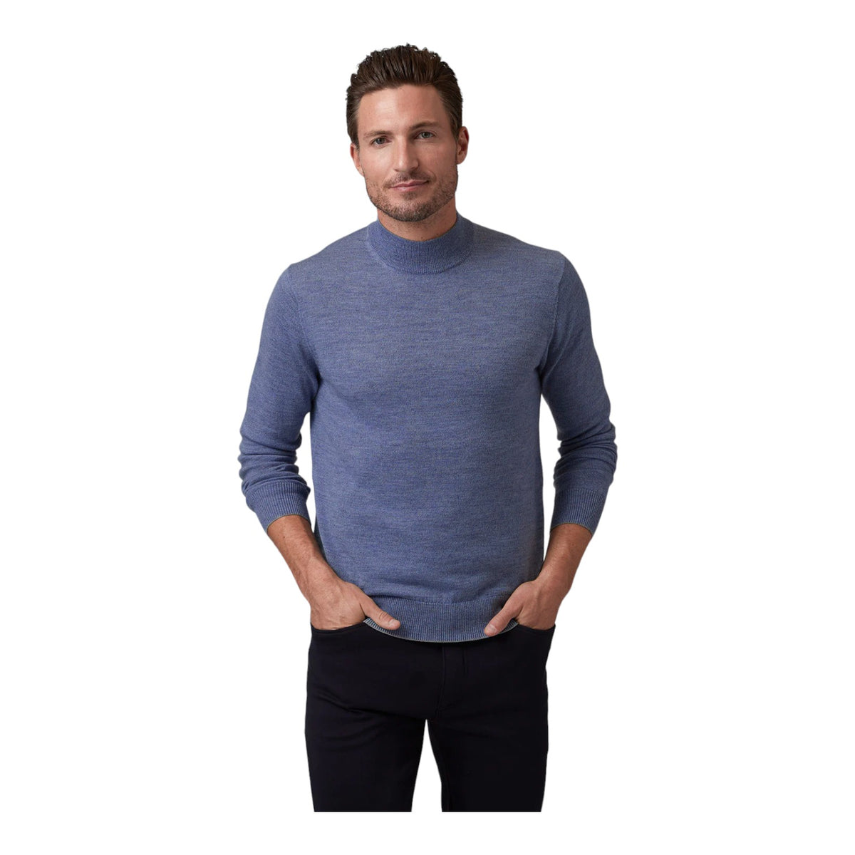 Raffi Classic Men's Mock Neck Sweater in 100% Merino Wool  HWC19398 Indigo