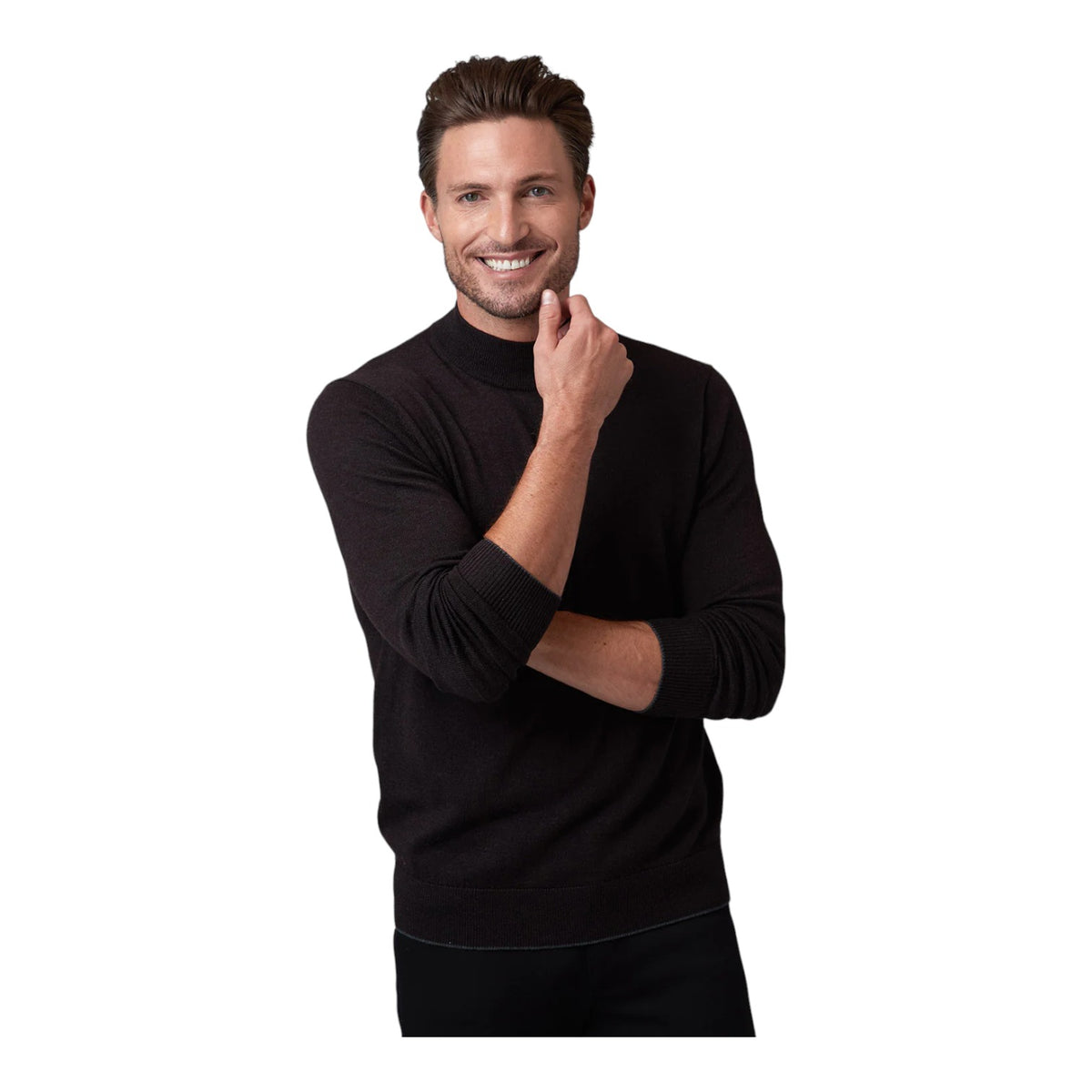 Raffi Classic Men's Mock Neck Sweater in 100% Merino Wool  HWC19398 Espresso
