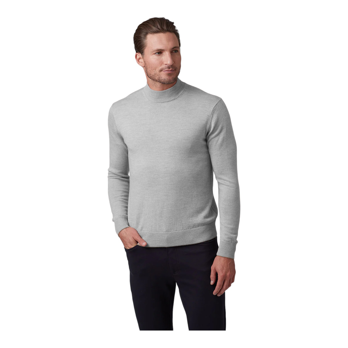 Raffi Classic Men's Mock Neck Sweater in 100% Merino Wool  HWC19398 Platinum