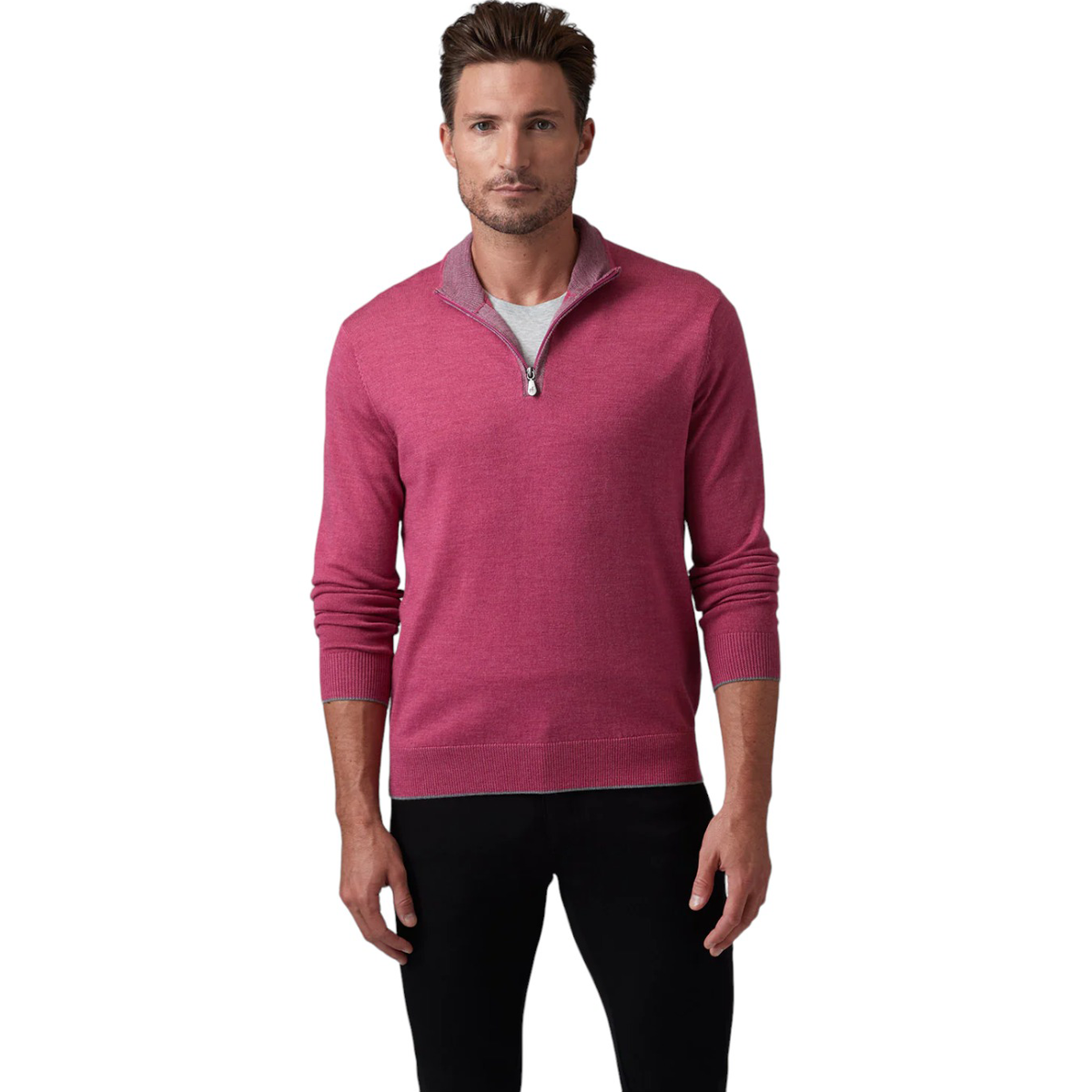 Raffi Mock Neck Quarter Zip Sweater in 100% Merino Wool   HWC19398-Z Rosewater