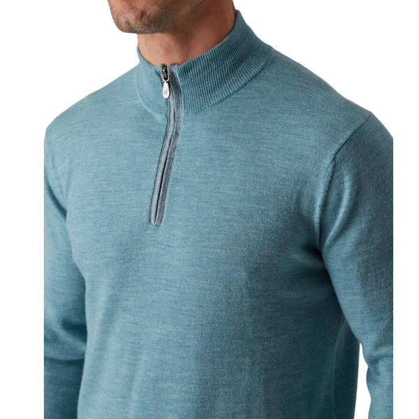 Raffi Mock Neck Quarter Zip Sweater in 100% Merino Wool   HWC19398-Z Teal