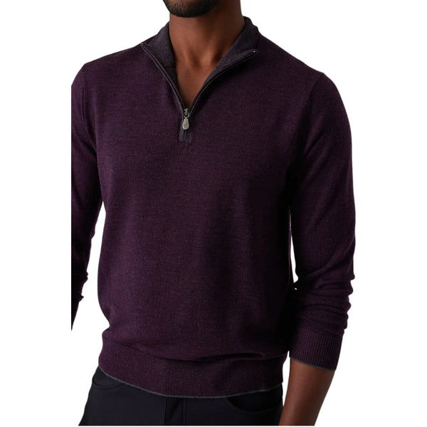 Raffi Mock Neck Quarter Zip Sweater in 100% Merino Wool   HWC19398-Z Wineberry