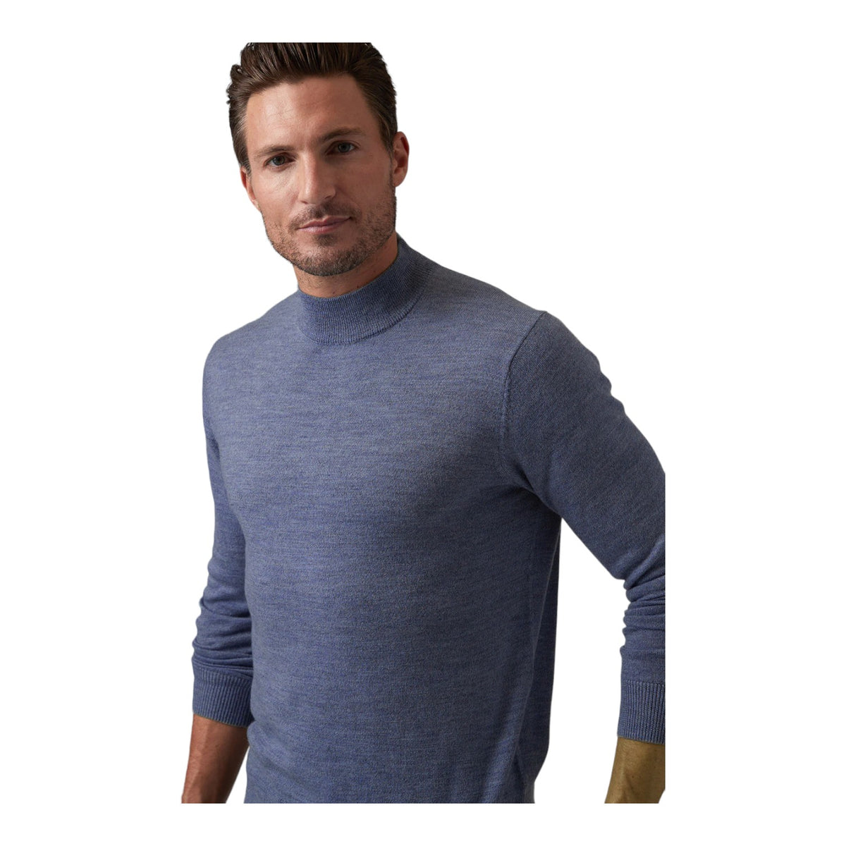 Raffi Classic Men's Mock Neck Sweater in 100% Merino Wool  HWC19398 Indigo