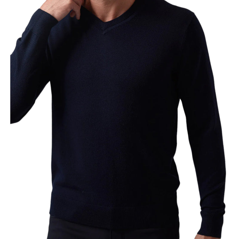 Raffi Classic V-Neck Sweater in 100% Merino Wool   HWC19391 Navy