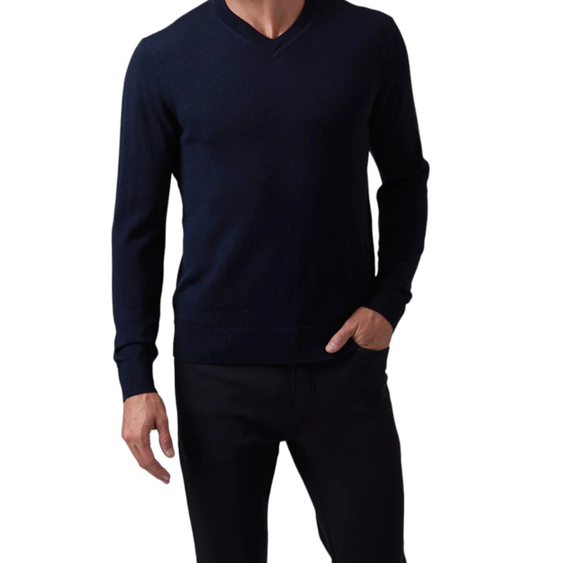 Raffi Classic V-Neck Sweater In 100% Merino Wool   HWC19391 Navy