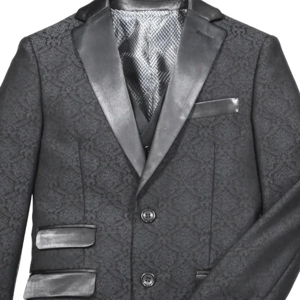 AXNY Boys' 3 Pc Embroidered Notch Lapel Tuxedo with Black Vest & Pants  ST2062 BLACK 16