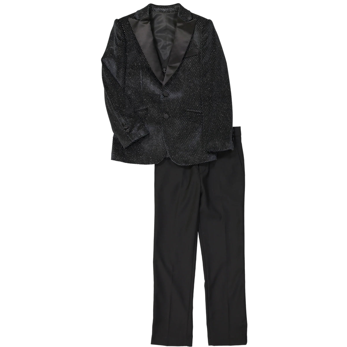 AXNY Boys' 3-Piece Sparkle Tux with Peak Lapel & Black Pants  ST2375 BLACK