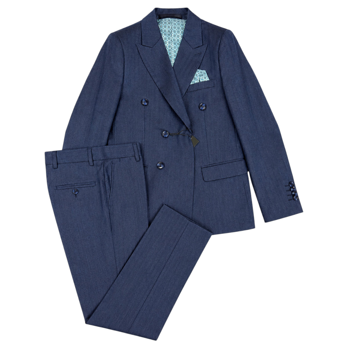Cloud Cloth Boys' Navy Herringbone Double-Breasted Suit  ST-2798