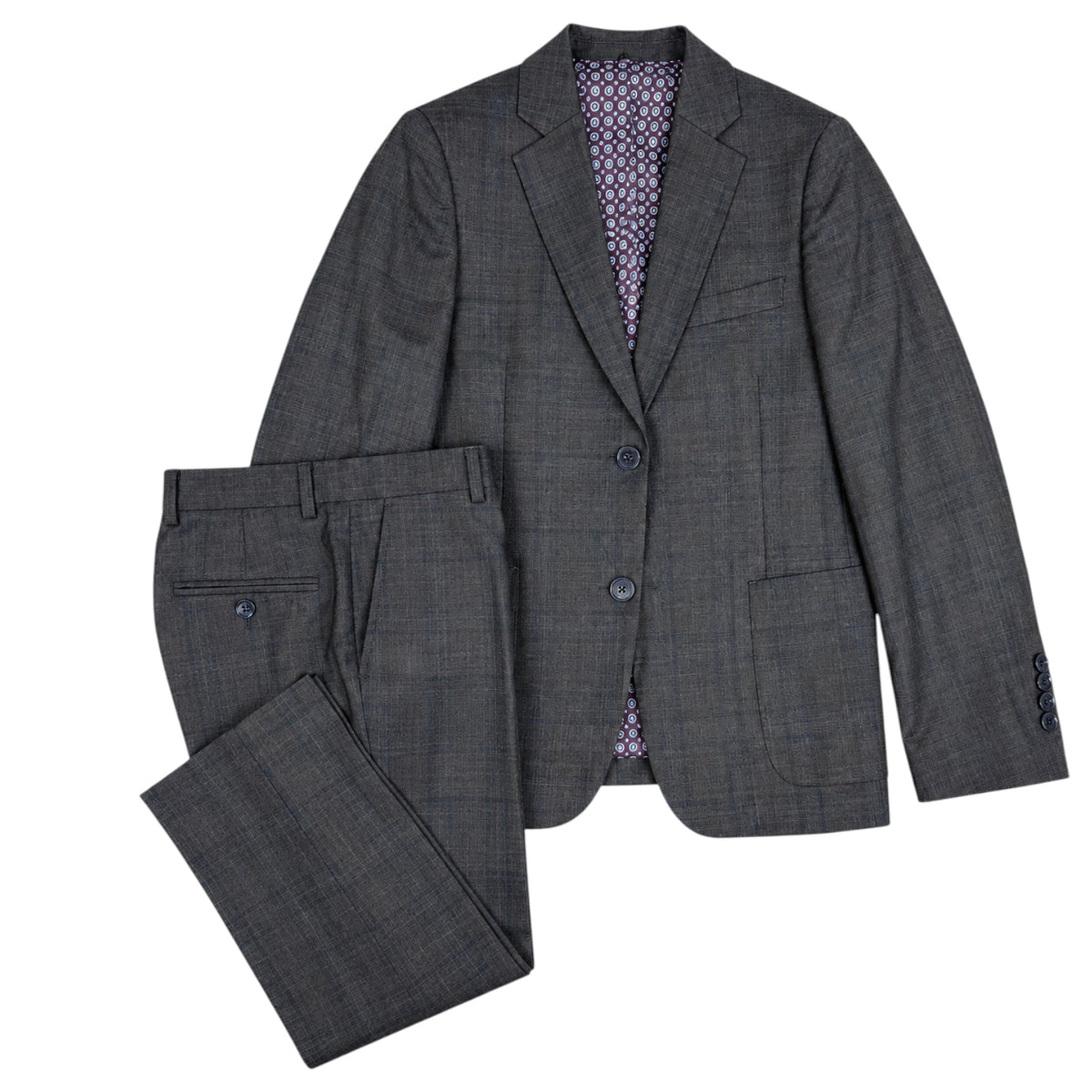 Cloud Cloth Boys' Charcoal & Blue Plaid Single-Breasted Suit  ST-4008