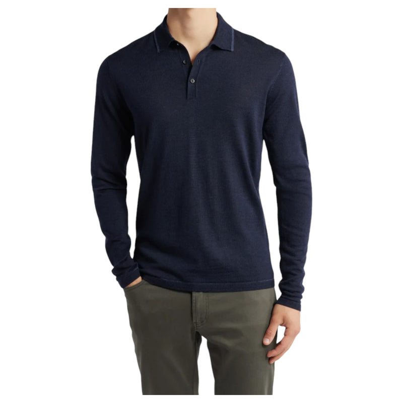 Robert Barakett Long-Sleeve Polo In Navy  RB41550 Navy